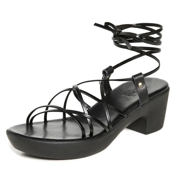 Ancient Greek Sandals Shoes - ANCIENT GREEK Esperida Black Leather Strappy Platform Sandal Size 7